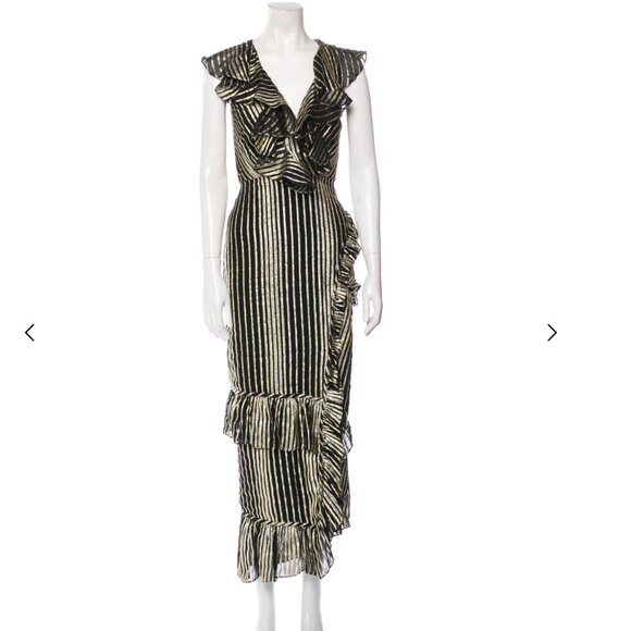 Saloni long Wrap Dress Black & Gold Striped Size Sm - Picture 1 of 5